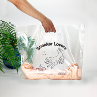 Die Cut Handle plastic bag for privat-label 58x48(+3) cm, 55 μm, transparent, LDPE