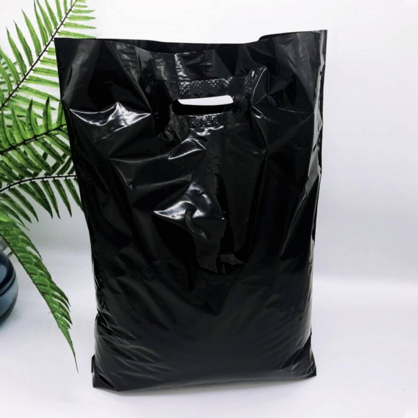 Die Cut Handle plastic bag for privat-label  40x50(+3) cm, 51 μm, black, LDPE