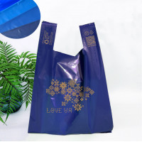 T-Shirt plastic bag for privat-label 34(2x8)x57, 51 μm, LDPE recycled, mix colors, "CHERPACK RECYCLED"