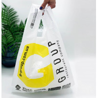 T-Shirt plastic bag for privat-label 34(2х8)x57 cm, 25 μm, HDPE, white