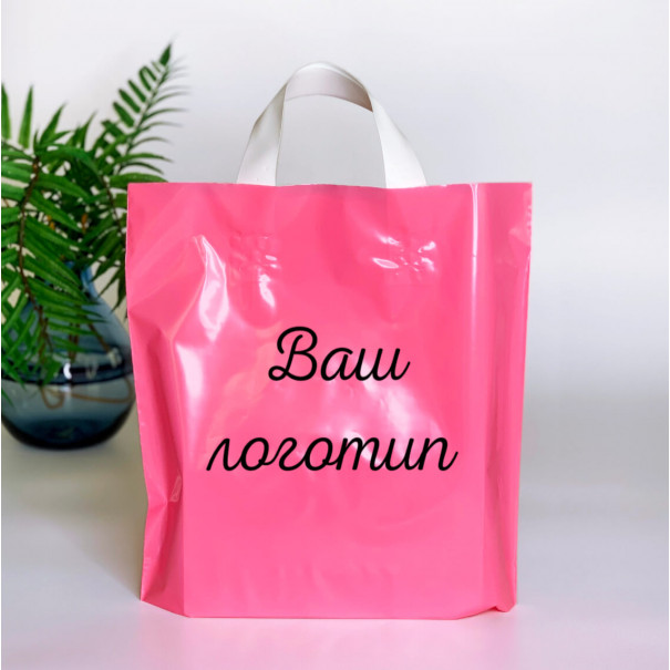 Loop Handle plastic bag 30x30(+3)cm, 60 μm, LDPE, pink, white 